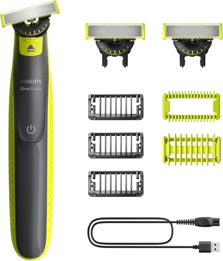 Philips OneBlade 360 Authentique Visage + Corps - Tondeuse à barbe électrique, tondeuse corps et rasoir avec technologie de lame 360, 2 lames 360, 3 sabots barbe de 3 jours, 1 kit Corps, QP2824/31