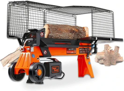 SuperHandy Fendeuse de bûches électrique Portable 6 tonnes Système Ram 1-3/4eHP 15Amp 1500Watt Moteur Horizontal à Faisceau Complet avec cale en Acier pour fendre Le Bois de feu Foresterie
