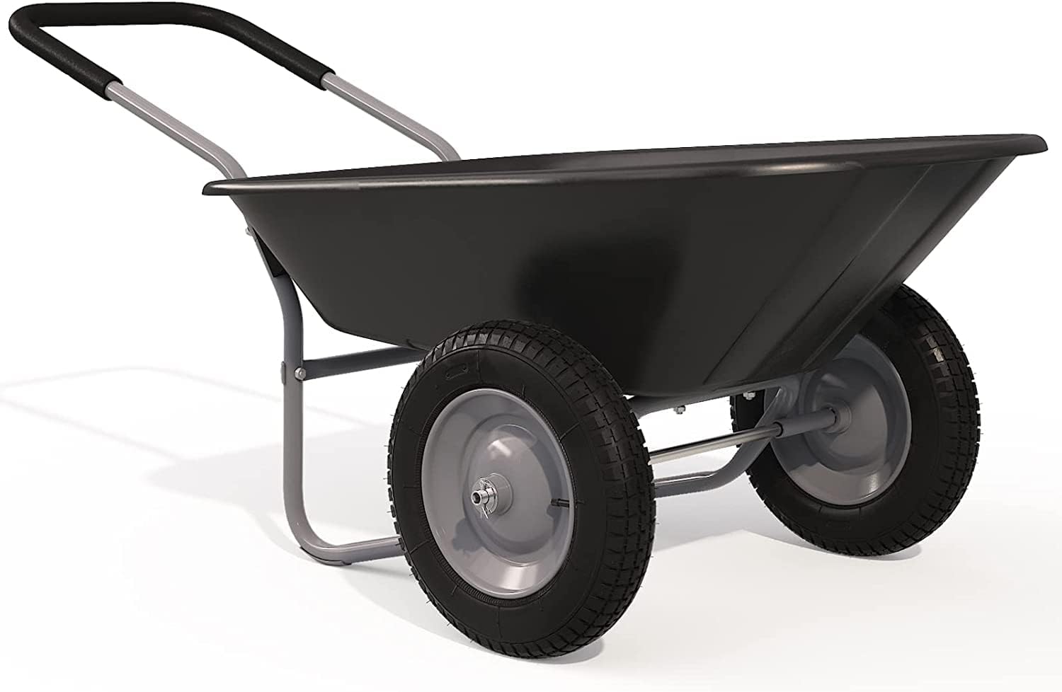 Brouette de Jardin 2 Roues avec Cuve de 140 L, Chariot de Jardin avec Contenant en PP, Cadre en Fer Charge 100kg, Pneumatiques pour Tout Terrain, Convient pour Jardin, Patio et Entrepôt (Noir)