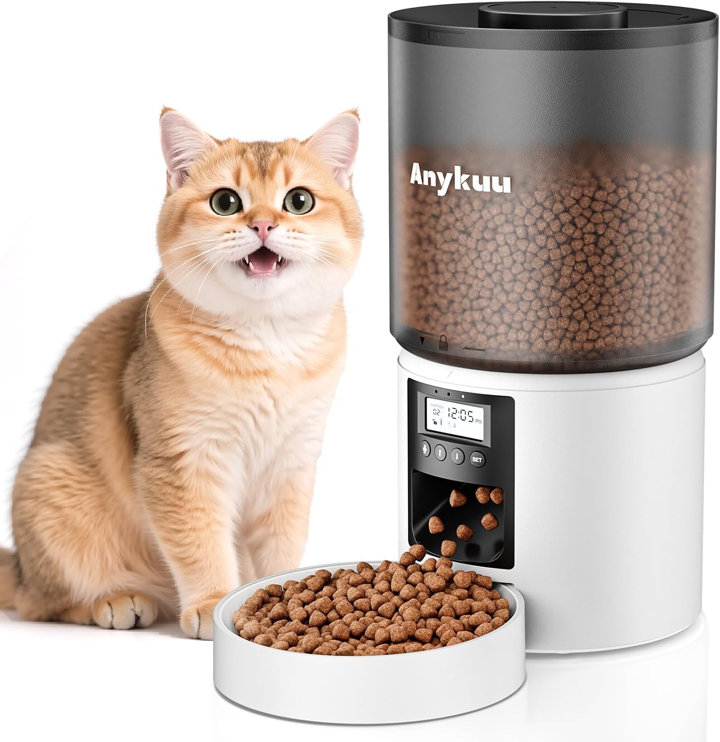 Distributeur Croquettes Chat Automatique 4L Distributeur Croquettes Cha, Fonction Vocale 10s, 6 Repas par Jour, Minuterie Programmable Distributeur De Croquettes pour Chats et Petits Chiens Blanc 4L