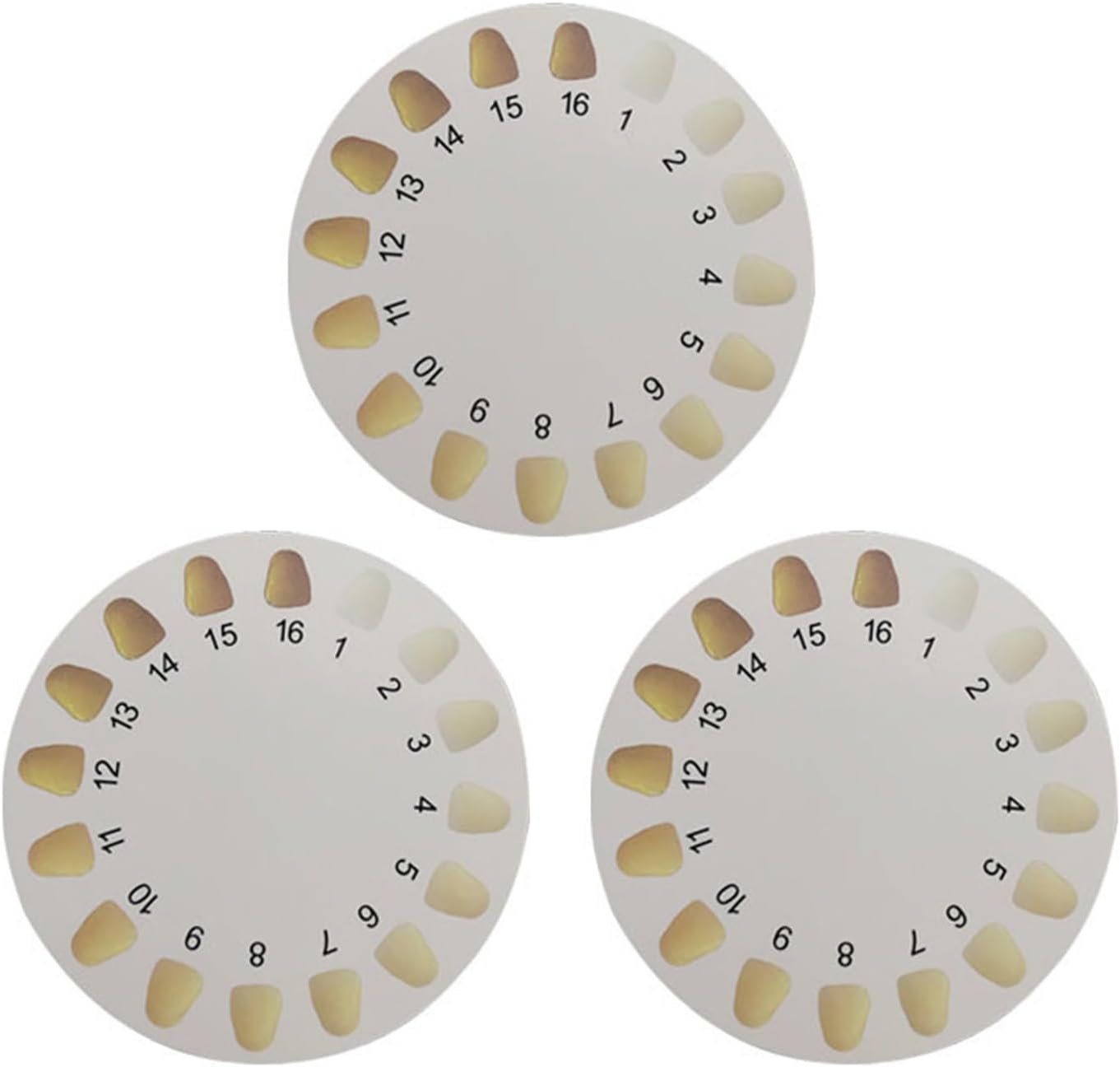 VIFERR Cartes de couleur des dents 3 pièces rondes blanchiment couleur ombre Guide de comparaison de la couleur des dents pour les soins à domicile