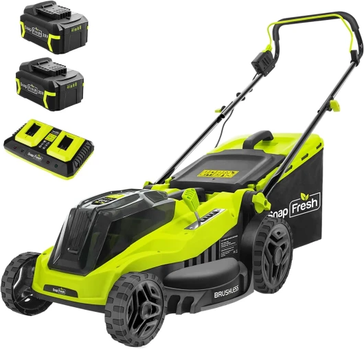 Tondeuse à Gazon sans Fil Poussée 40V, Largeur de Coupe de 38 cm, Bac de Ramassage 42L, pour Pelouses jusqu'à 500m², avec Deux Batteries 4,0Ah et Un Chargeur, Moteur sans Balais Deux batteries Deux batteries