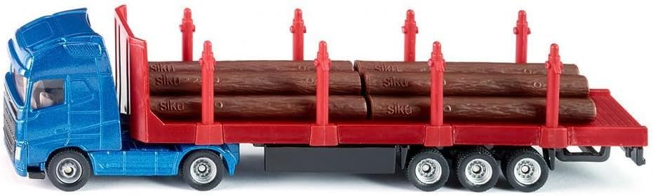 1659 - Camion De Transport De Bois, 1:87, Métal/Plastique, Bleu/Rouge, Troncs D'Arbres Inclus Camion grumier
