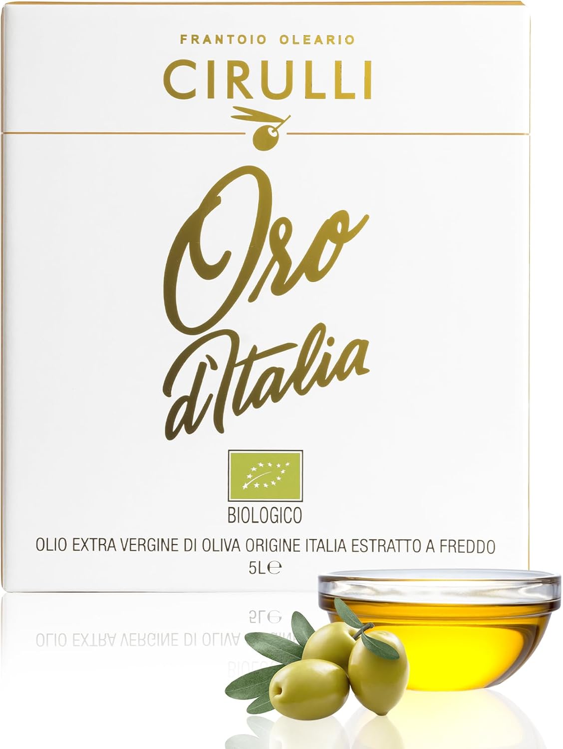 Frantoio Oleario Cirulli Huile d'olive extra vierge biologique, extrait à froid, huile d'olive italienne, sac en boîte avec robinet latéral (5 litres)