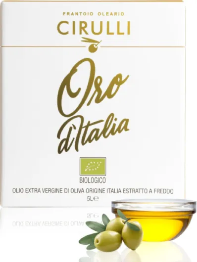 Frantoio Oleario Cirulli Huile d'olive extra vierge biologique, extrait à froid, huile d'olive italienne, sac en boîte avec robinet latéral (5 litres)