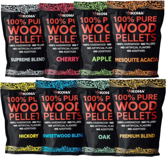 Kona Lot de 8 sachets de granulés de bois de 0,5 kg pour barbecue d'extérieur Ninja Woodfire, four à bois et fumoir, sacs refermables