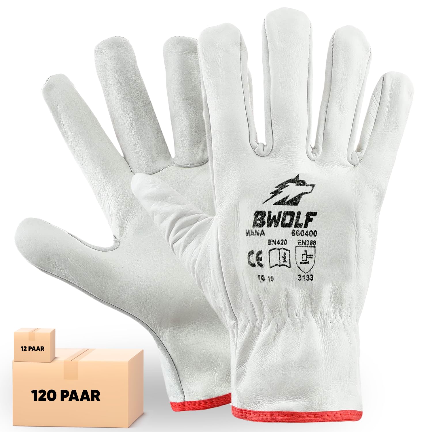Mana Lot de 12/60 Paires de Gants de Travail Cuir Gants Cuir Travail, Résistants à la Déchirure avec Poignet Élastique (11, 12 pièces) 11 Lot de 12