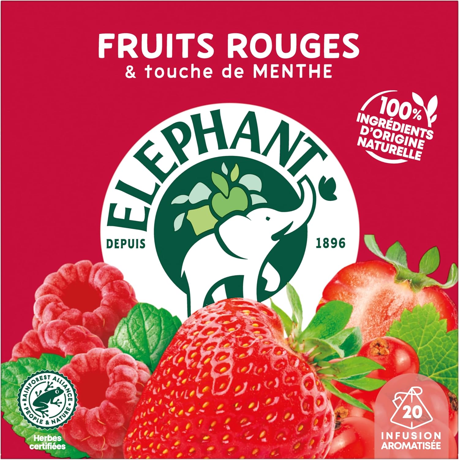 , Infusion Aromatisée, Goût Fruits Rouges & Touche de Menthe, Certifié Rainforest Alliance, Ingrédients d'Origine 100% Naturelle, 20 Sachets Pyramid Fruits Rouges, Touche de Menthe