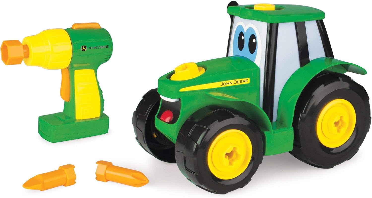 TOMY - Jeu de Construction Enfant,Je construis Mon Johnny de John Deere 46655, Jeu d'Assemblage, Jouet Éducatif, Premier Âge, Tournevis Électronique, Tracteur Bébé Vert et Jaune, dès 18 mois+
