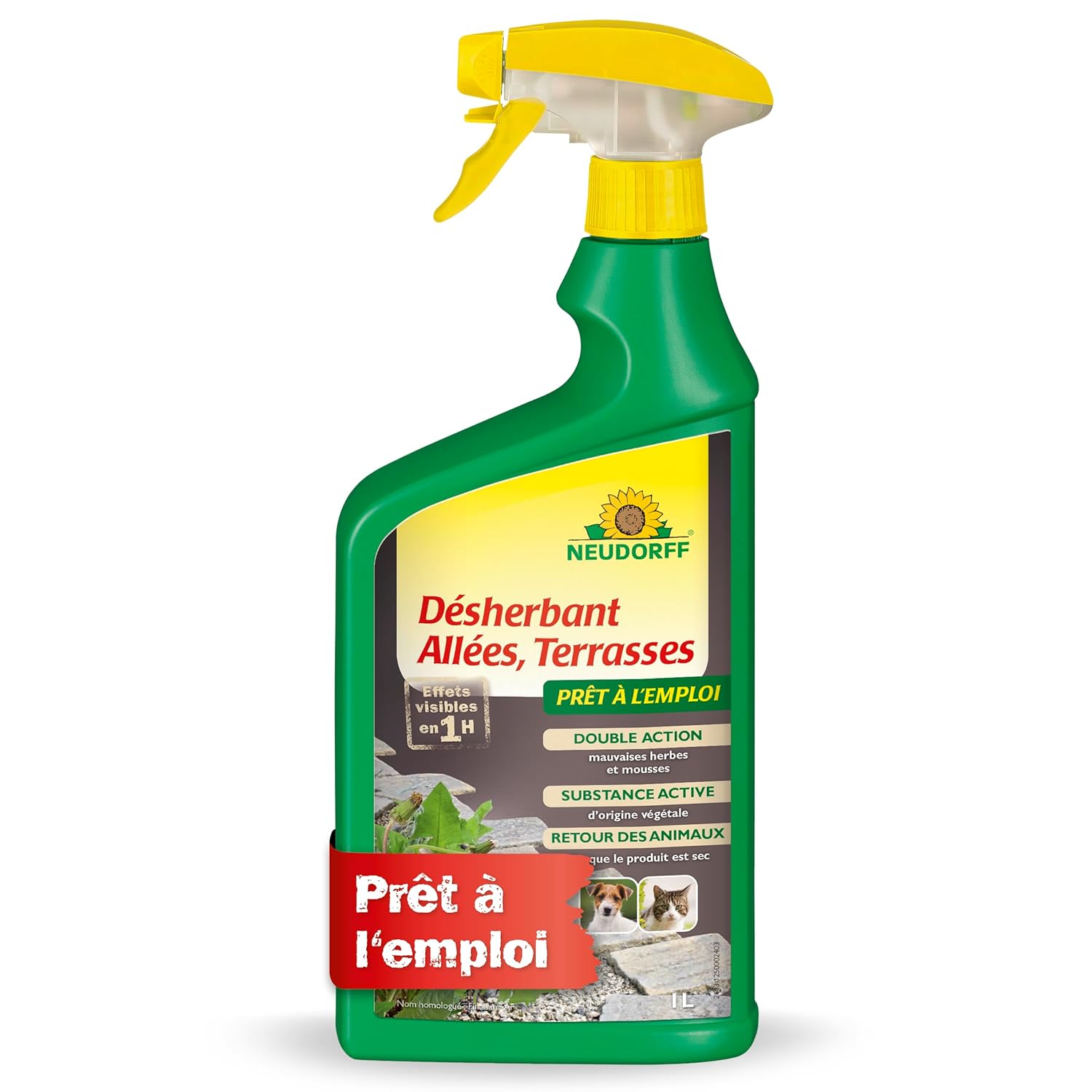 Désherbant Allées Terrasses prêt à l'emploi, Pulvérisateur 1 l – Élimination des mauvaise herbes, Désherbant pulvérisateur, Désherbant total pour cours, trottoirs et terrasses