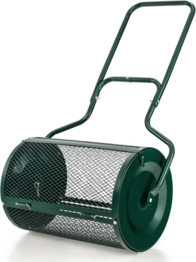 Épandeur de Compost d68cm pour Pelouses et Jardin, Capacité 75L, Épandeur en Treillis Métallique avec Double Loquets Latéraux, Épandeur de Fumier, de Terreau et de Paillis Roulant (Vert)