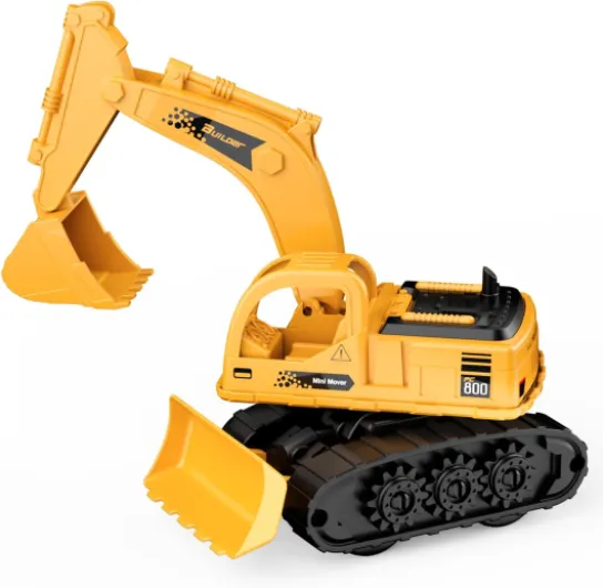 Pelleteuse Enfant, Tractopelle, 2 en 1 Camions à Friction Modèle avec Bulldozer, Pièces Solides et Flexibles, Engins de Chantier Jouet, Mini Pelle Enfant Cadeau pour 2 3 4 5 Ans