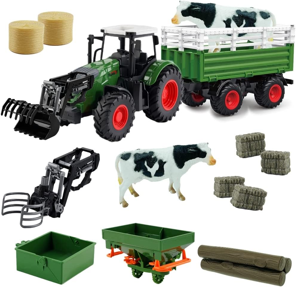 Véhicules de Tracteur agricole - Remorque de Tracteur avec poignée Ronde - Épandeur d'engrais avec Balle de Lait - Jouets agricoles pour garçons et Enfants Jeux de Tracteurs