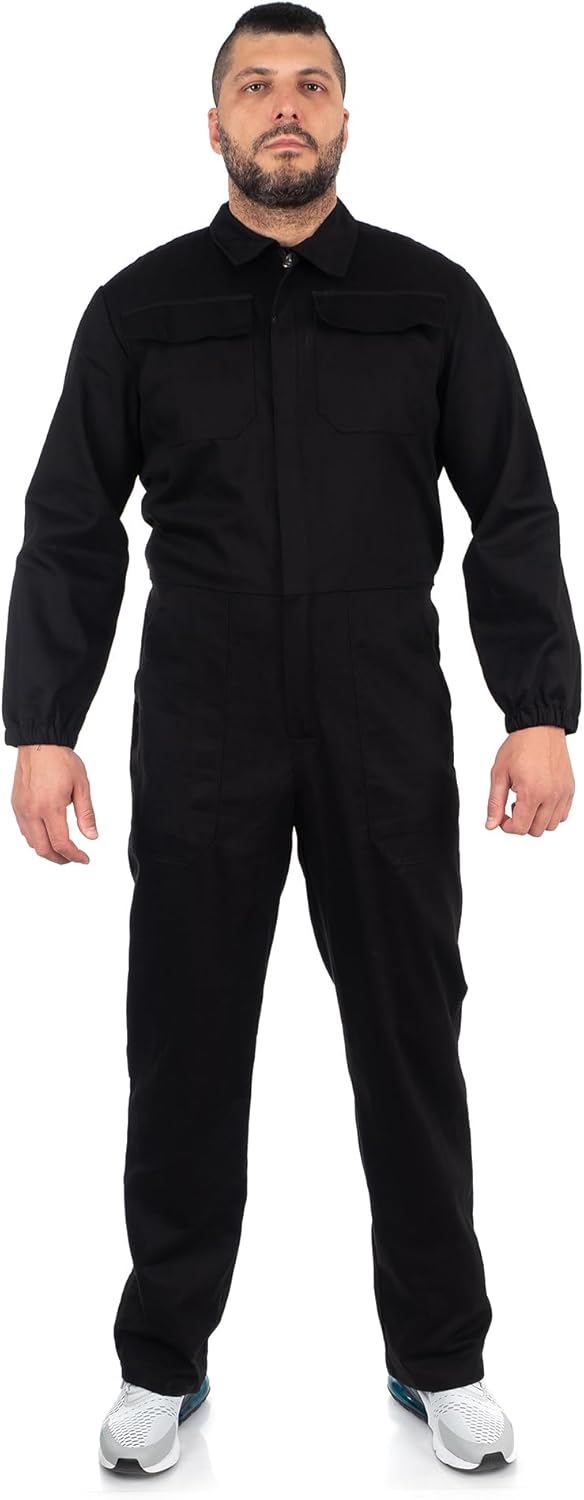 Ultra Salopette De Travail Homme En Coton - Combinaison De Travail Homme Avec Fermeture Éclair Cachée, 2 Poches Supérieures, 2 Poches Avant, Poignets Et Ceinture Élastiques XL Noir