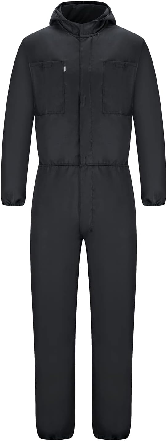 Combinaison de Travail pour Homme Agriculteur Combinaison Chantier Cote de Travail Jardinage Combinaison Capuche Travail L Noir