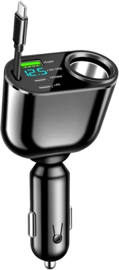 180W USB C Chargeur Allume Cigare USB Type C Chargeur de Voiture, 90W Voiture Adaptateur d'alimentation, Câble télescopique(2.6ft) & 30W PD Chargeur De Voiture, avec Voltmètre LED3 (Noir-1)