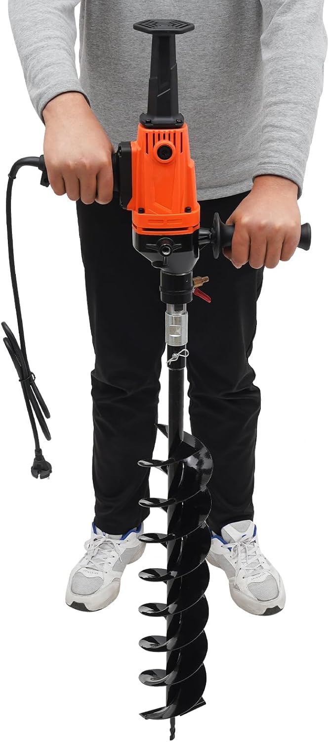 Tarière Perceuse de fosse enfichable, Moteur en cuivre pur brossé 1.9kw Perceuse de fosse électrique avec foret,pour fermes parcs jardins cours (orange & noir)