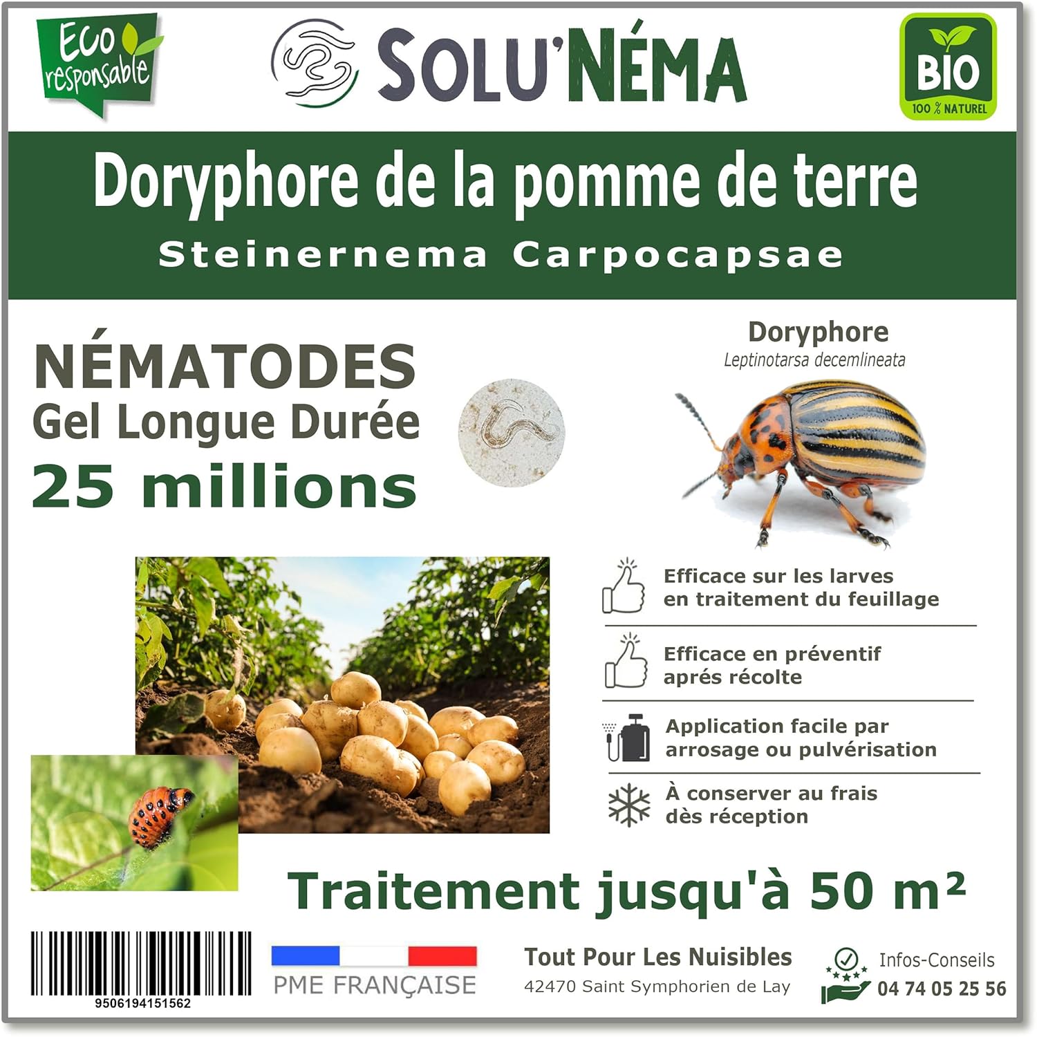 SOLUNEMA - Nématodes contre les doryphores de la pomme de terre - 25 Millions Longue Durée