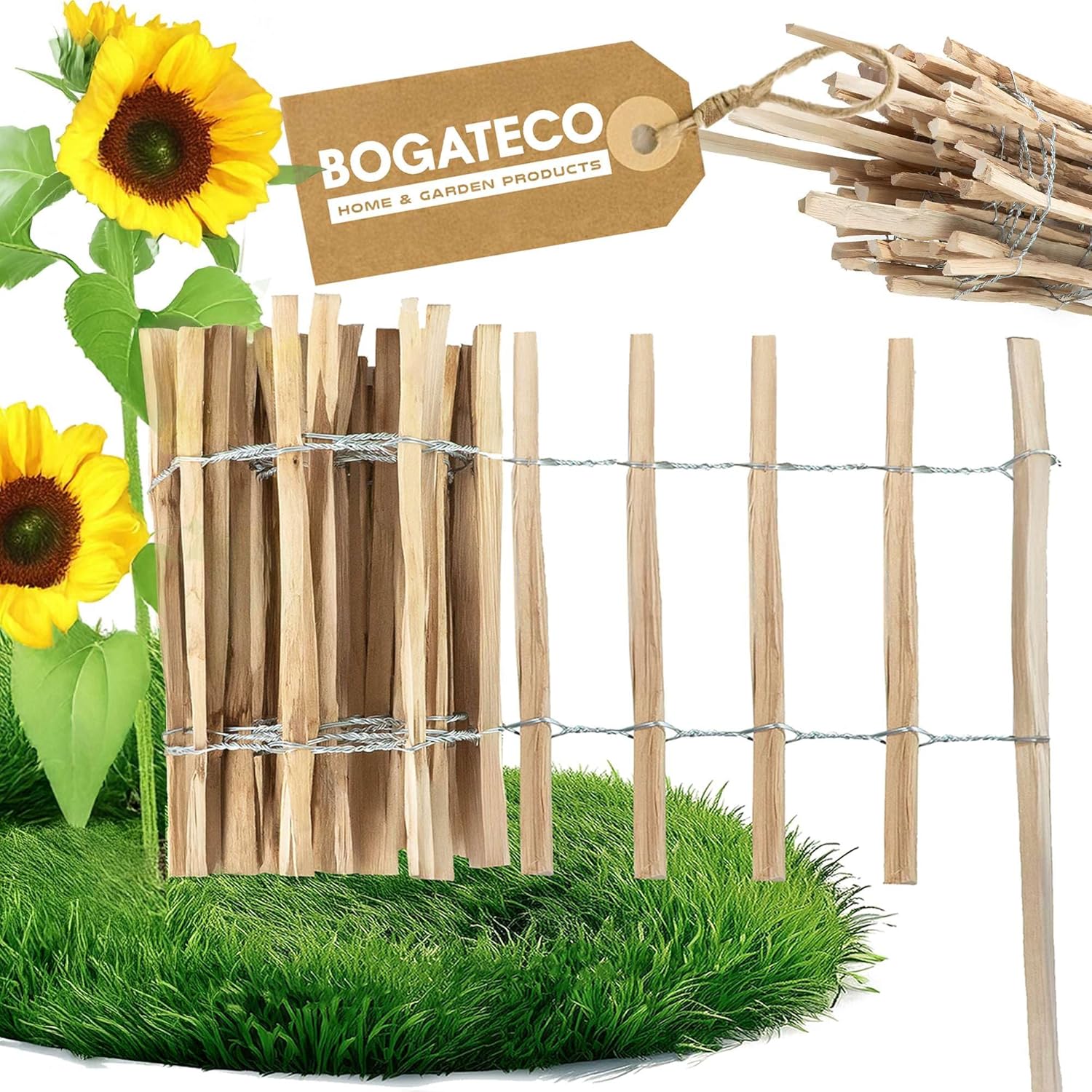 Piquet Clôture en Noisetier Bois - 500 cm de Long et 60 cm de Hauteur - Distance Entre Lattes 4-5 CM - Idéal comme Une Clôture de Jardin - Peut être Utilisé comme de Support pour Les Vignes 60 cm de Hauteur 4 À 5 Cm