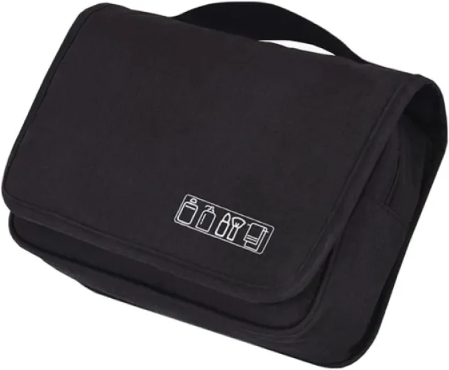 Beauty Case de voyage, sac de toilette de voyage suspendu, multi-compartiments pour organiser des objets personnels, crochet en métal pour accrocher, Noir ,