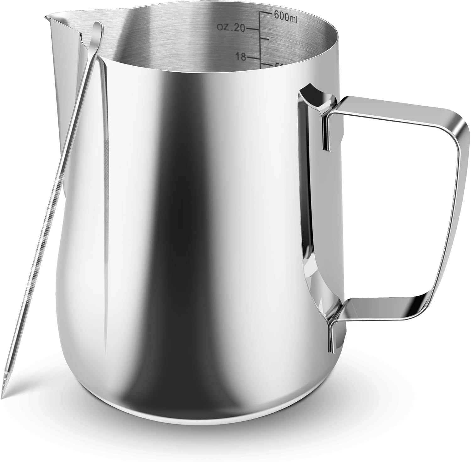 Pichet Lait Inox 600ml/21oz, Pot à Lait avec Mesure Mark pour Faire Mousse le Lait, des Capuccinos, des Jus