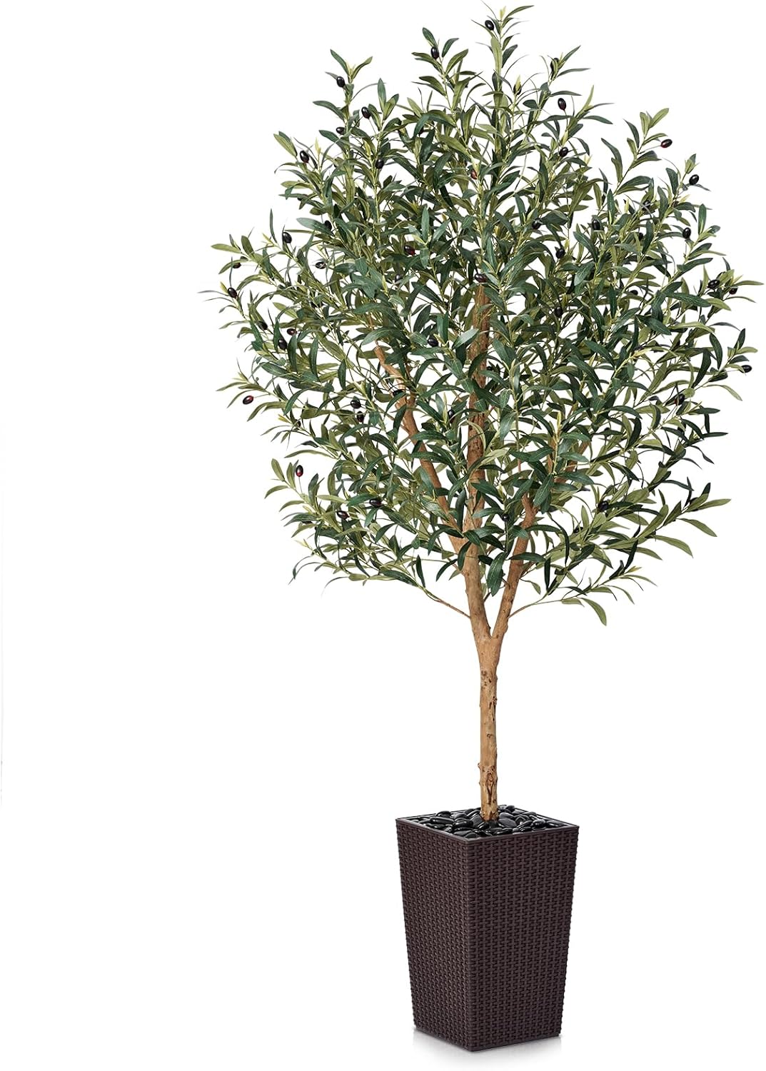Olivier Artificiel 180cm-Grande Plante Artificielle d'Intérieur et Extérieur, Fausse Arbre avec Pot en Plastique Tressé Marron&Résistant aux UV-Décoration pour Maison,Balcon,VN133 180 cm Marron