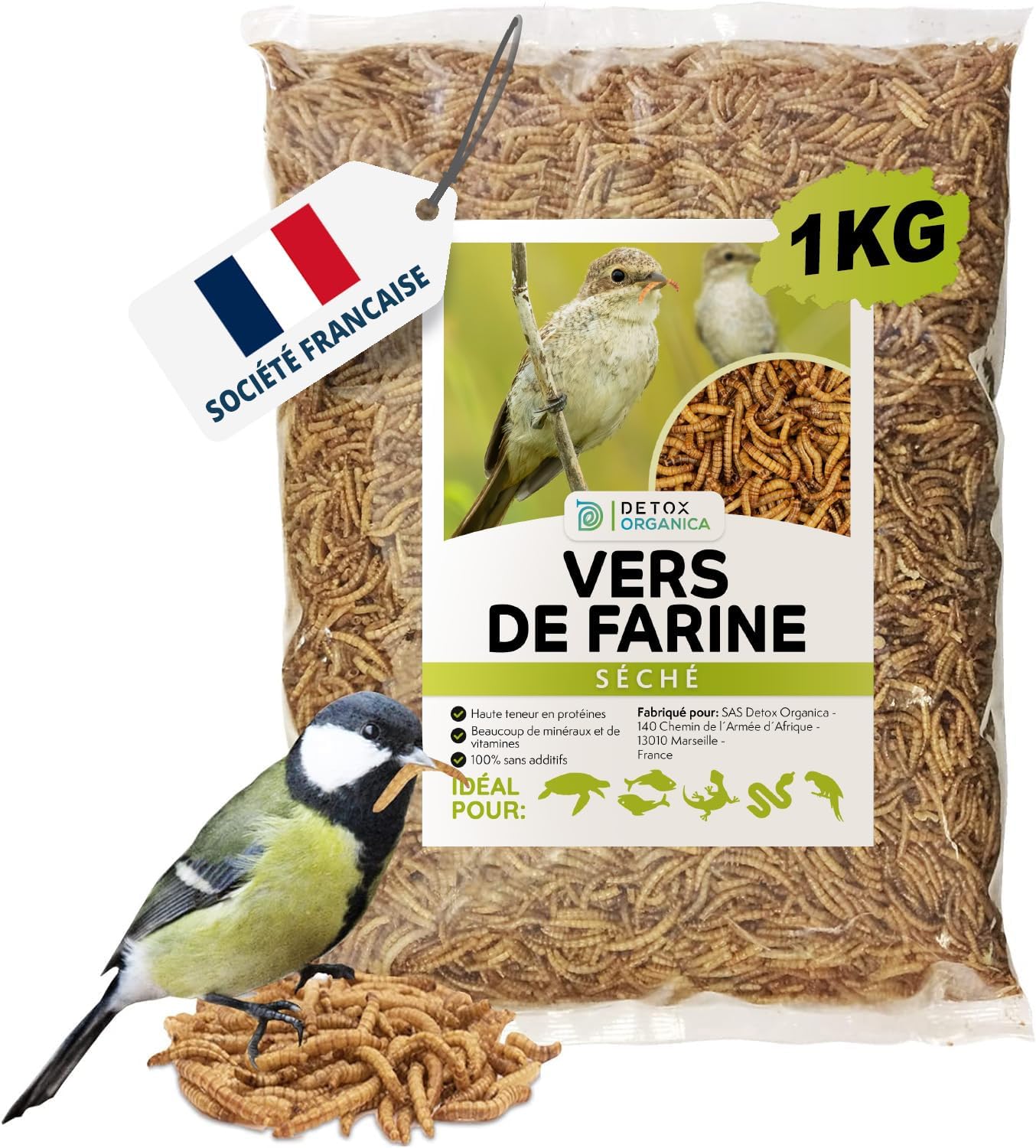 Vers de Farine Séchés - 1kg Correspond à 6500ml, Friandises pour Oiseaux, Poissons, Tortues, Hérissons, Rongeurs et Reptiles 1 kg (Lot de 1)