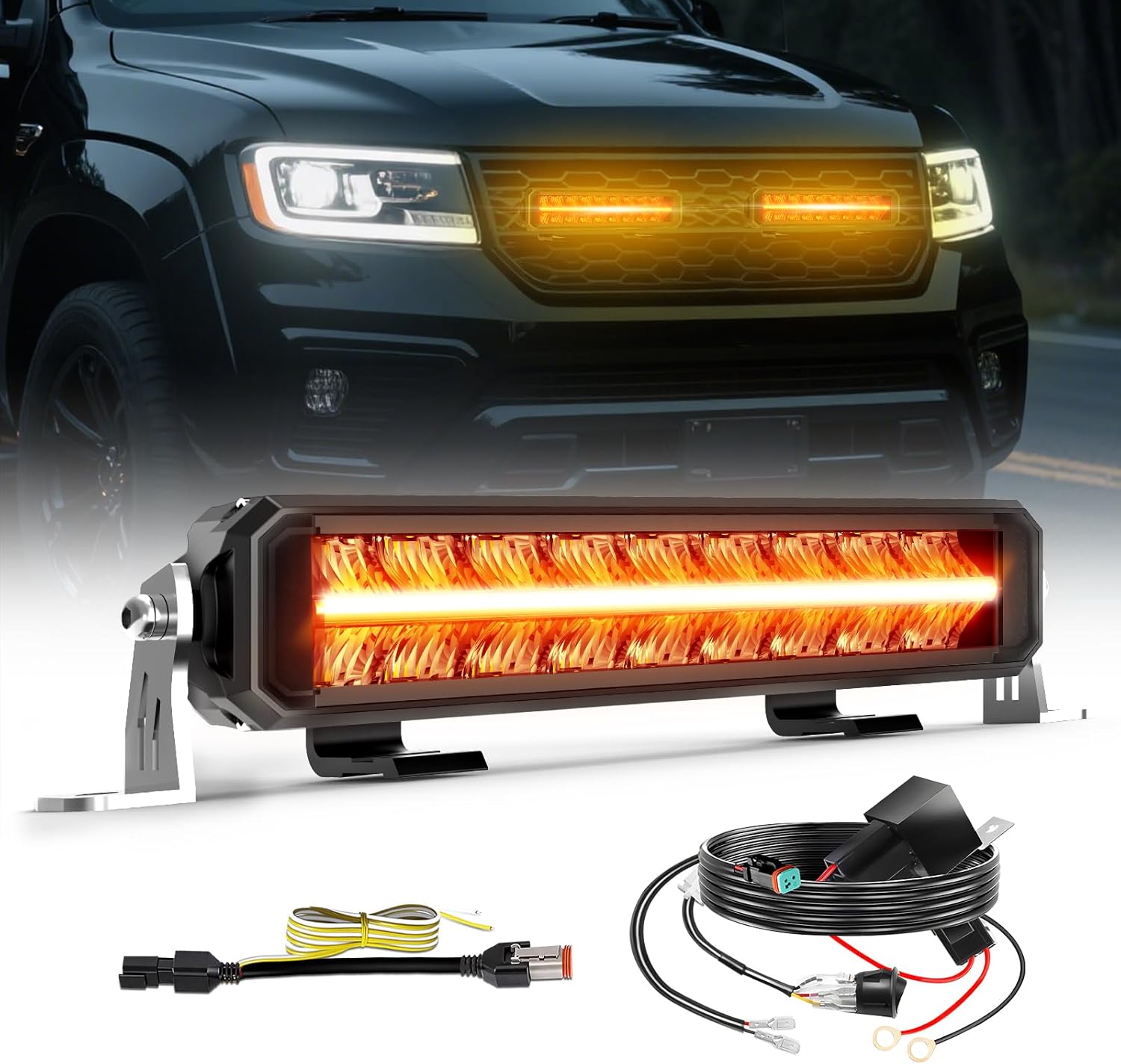 Barre Rampe LED DRL 10" 70W 1400OLM Projecteur Longue Portée Homologation ECE 12/24V Rampe LED 4x4 pour Les Véhicules de Tracteurs Agricoles,4x4 quads,Poids Lourd, avec Kit De Câbles 10''+ câbles