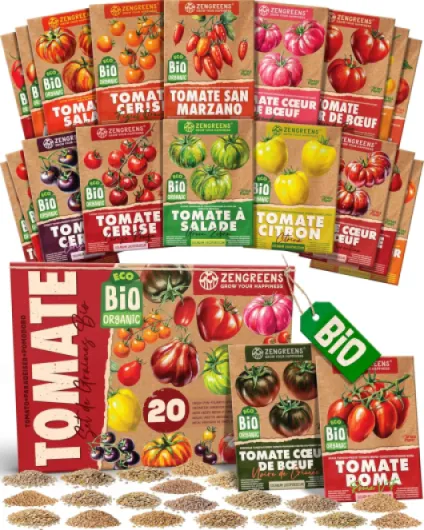 Kit de graines de tomate bio - 20 variétés pour une culture facile dans le jardin, sur le balcon ou dans une jardinière surélevée - Semences légumes Tomate 20
