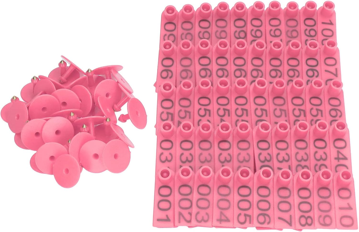 100 Pièces éTiquettes d'oreille de Bétail, 001-100 éTiquette d'oreille de Bétail Carte D'Identification Animale pour Mouton Bovin Veau (Rose)