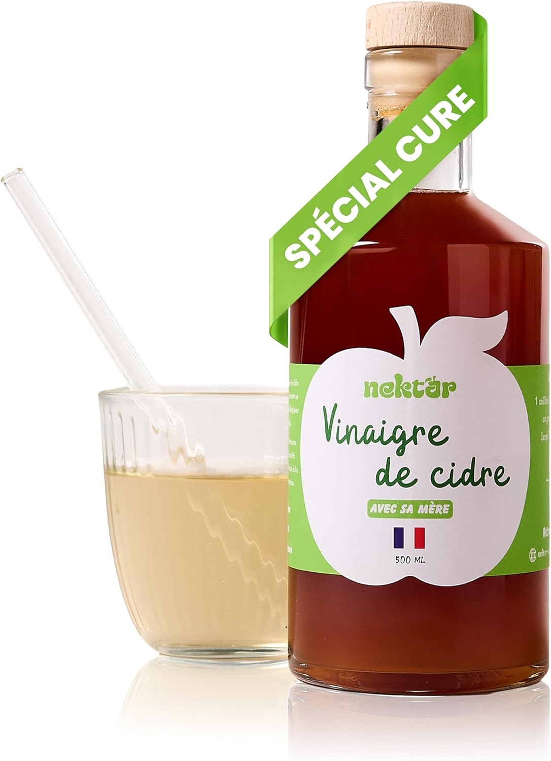 Nektar - Vinaigre de Cidre Bio - Non Pasteurisé, Non Filtré, Avec sa Mère - Digestion, Glycémie, Perte de Poids - Spécial Cure - 500 ml - Fabriqué artisanalement en Normandie 500 ml (Lot de 1)