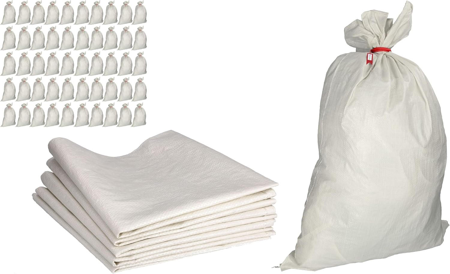 Sac à Gravat - Sacs en Polypropylène Alimentaire pour Cereale Chantier Riz et Grain, 50x Tissu PP 105x65 cm Agricole pour Charbon Stockage Ble Maïs Farine Sable et Déchets, Tissé 50 kg 1 unité (Lot de 50) 50 Kg - Blanc