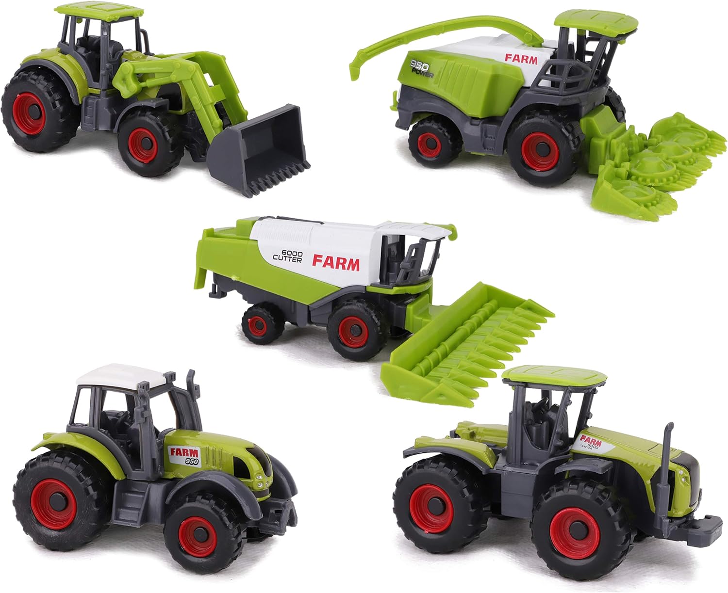 Toyland® Ensemble de 5 Jouets pour Machines agricoles en métal moulé Vert - Environ 4,5 cm chacun - Comprend des tracteurs, des moissonneuses-batteuses et Plus Encore!