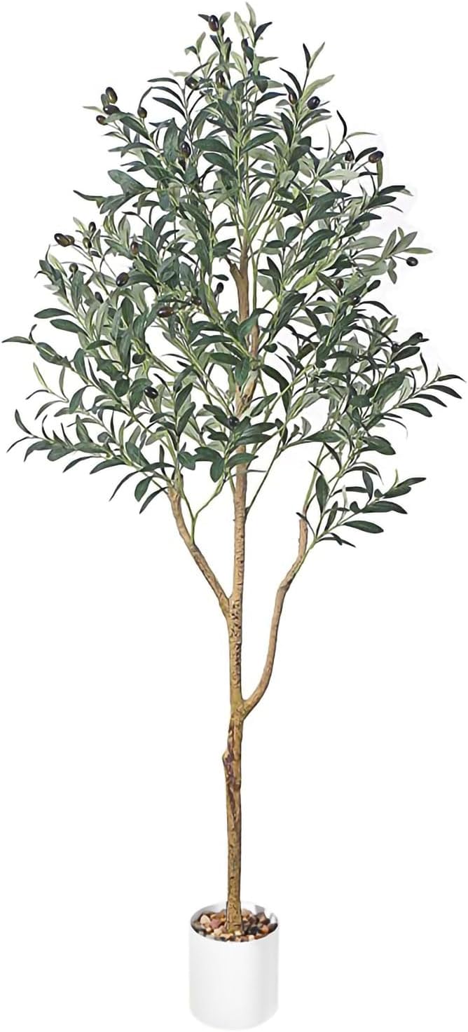 Olivier Artificiel 180cm, Grande Plantes Artificielles Interieur Fausse Plante Verte Exterieur, Olivier Faux Arbre pour Maison Salon Chambre Bureau Balcon Blanc 180 cm