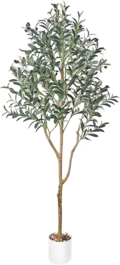 Olivier Artificiel 180cm, Grande Plantes Artificielles Interieur Fausse Plante Verte Exterieur, Olivier Faux Arbre pour Maison Salon Chambre Bureau Balcon Blanc 180 cm