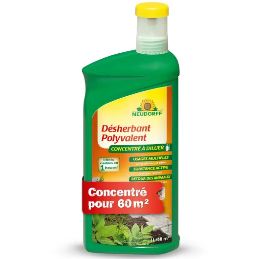 Neudorff Finalsan Désherbant Polyvalent Concentré, 1 l – Élimination des mauvaise herbes, Desherbant Concentre total pour massifs, rosiers, arbres, arbustes et anti-mousse