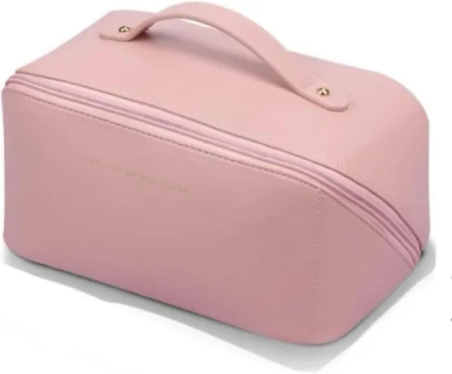 Trousse de Toilette Pochette Organisateur Maquillage cosmétiques parfums Vanity Case Sac de Voyage Accessoire de beauté Rangement Salle de Bains Simili Cuir PU étanche Waterproof Rose