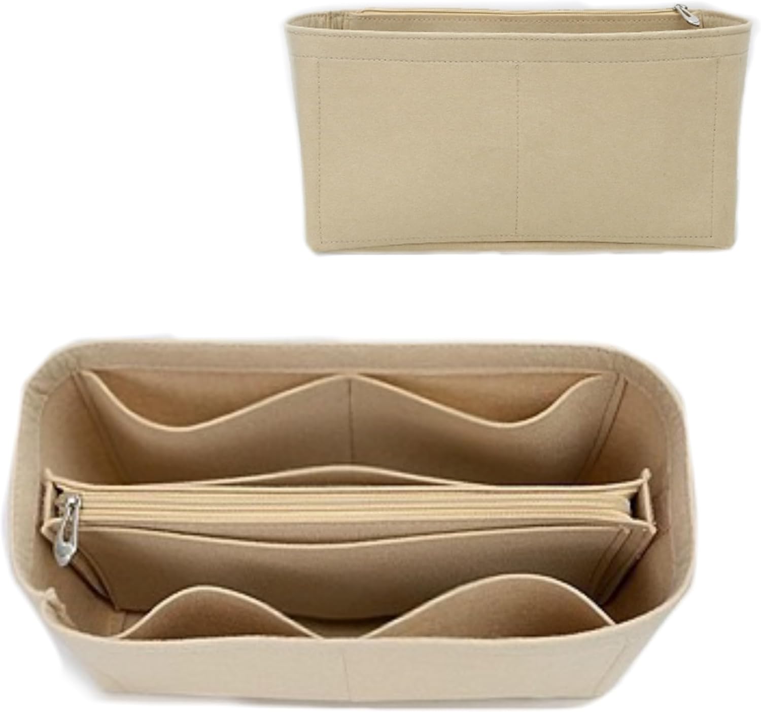 Organiseur de sac à main en feutre avec fermeture éclair, insert de rangement pour femme, parfait pour carrycall Neverfull et sac fourre-tout (beige, taille L) Taille L Beige
