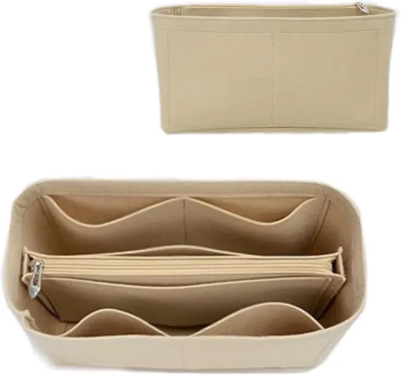 Organiseur de sac à main en feutre avec fermeture éclair, insert de rangement pour femme, parfait pour carrycall Neverfull et sac fourre-tout (beige, taille L) Taille L Beige