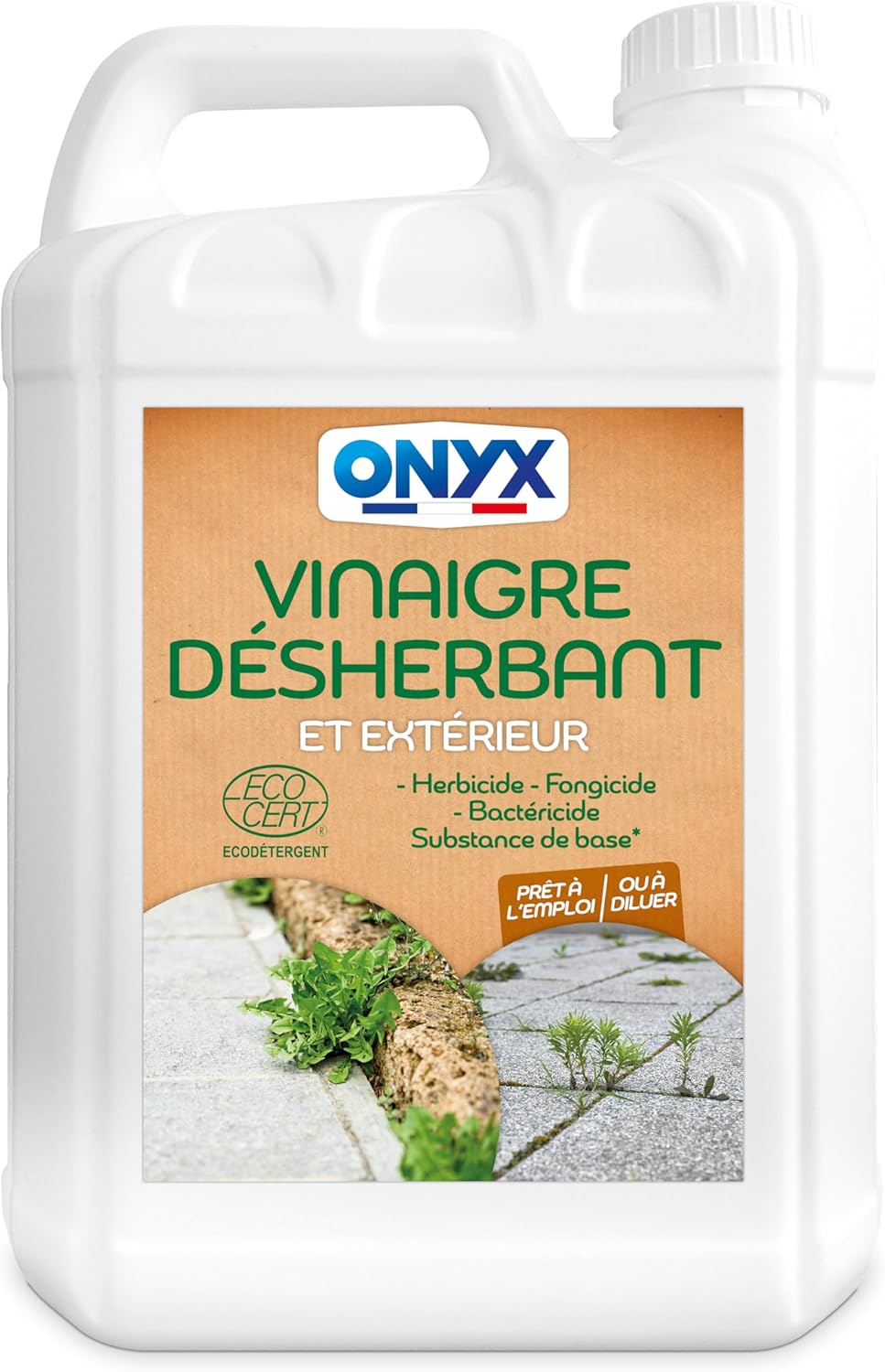 Vinaigre Désherbant - Supprime les Mauvaises Herbes - Pour les terrasses, trottoirs et allées - ECOCERT - 100% d'Ingrédients d'Origine Naturelle - Fabrication Française - 5L Translucide 5 L