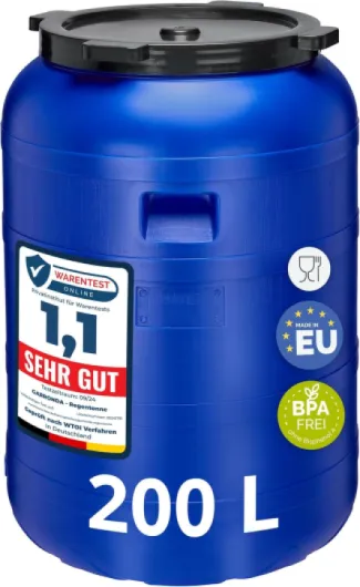 Récupérateur d'eau de Pluie Large 200 litres sans BPA avec Couvercle Jerrican pour Jardin et Stockage GD-0093, Bleu 200L Bleu