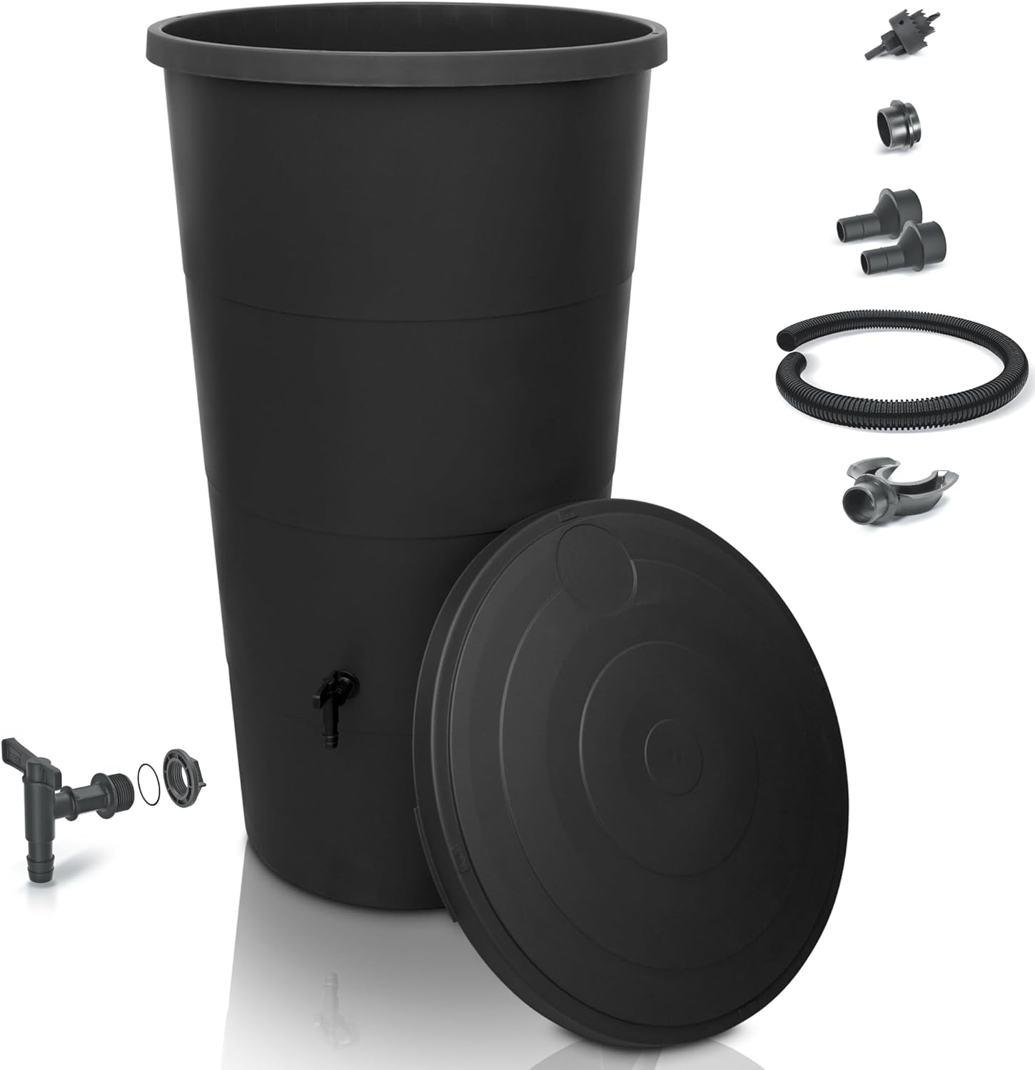 Récupérateur Eau de Pluie 200 litres [avec collecteur de Pluie] - avec raccord de Tuyau de Descente – Récupérateur Eau de Pluie avec Robinet - Reservoir Eau de Pluie (Anthracite, 200L) Anthracite 200L