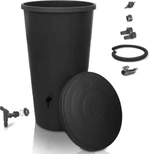 Récupérateur Eau de Pluie 200 litres [avec collecteur de Pluie] - avec raccord de Tuyau de Descente – Récupérateur Eau de Pluie avec Robinet - Reservoir Eau de Pluie (Anthracite, 200L) Anthracite 200L