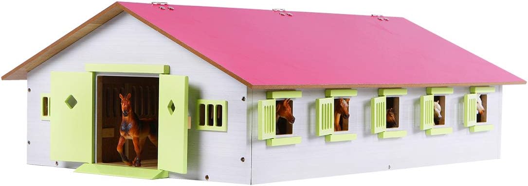 Van Manen 610188 Globe Farming - Centre équestre avec 9 Boxes pour Chevaux, en Bois, avec Toit Pliable, Rose