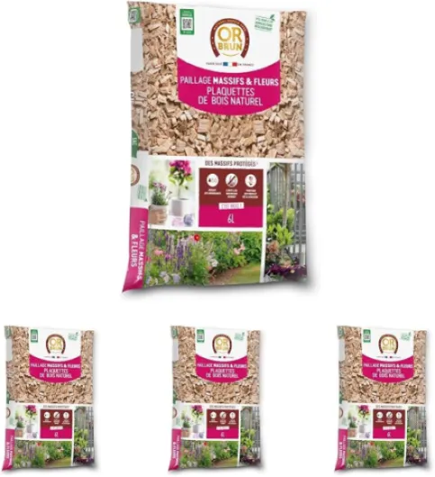 OR BRUN Paillage Massifs & Fleurs OBRPCLA6U - 6L - Plaquettes de Bois Naturel (Lot de 4) Pack of 4