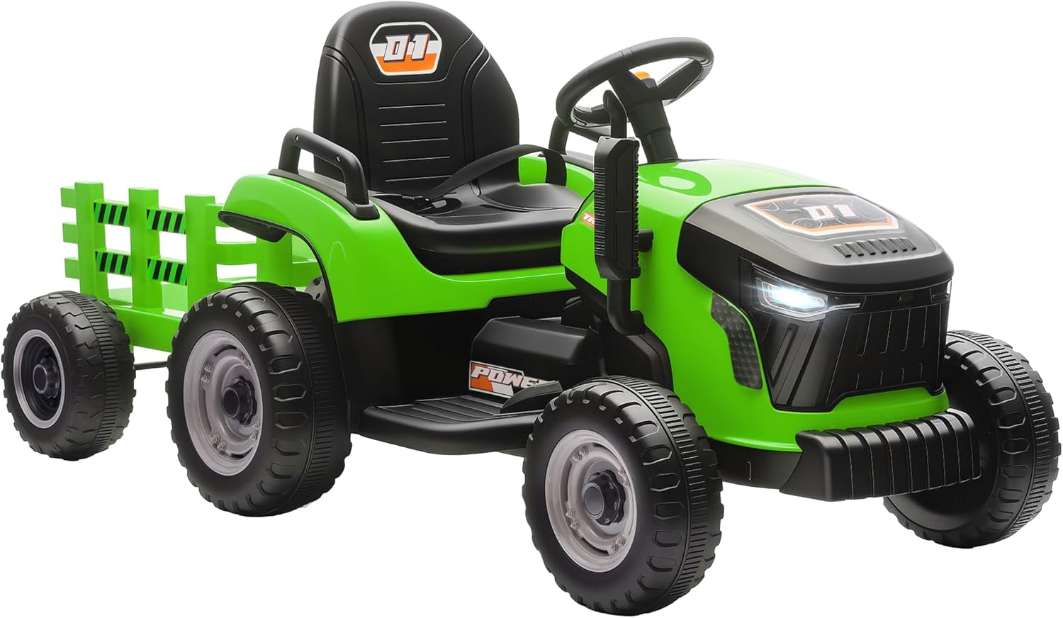 Tracteur électrique Enfants avec remorque Amovible, Voiture électrique Enfants à 6 pneus avec télécommande 2,4G, lumière LED, Musique, klaxon, 3 Vitesses et démarrage Lent, 3 à 8 Ans, Vert