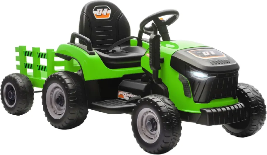 Tracteur électrique Enfants avec remorque Amovible, Voiture électrique Enfants à 6 pneus avec télécommande 2,4G, lumière LED, Musique, klaxon, 3 Vitesses et démarrage Lent, 3 à 8 Ans, Vert