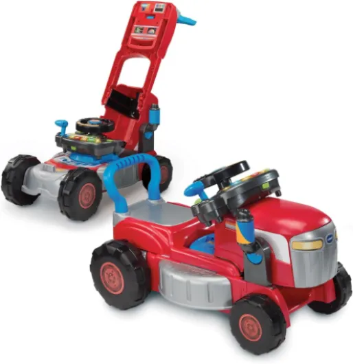 Super Tracteur Magi Tondeuse Rouge - Porteur Pousseur Bébé 3 en 1 - Tracteur Tondeuse Enfant - Jeu Évolutif - Jouet d'Éveil et de Motricité Enfant - Cadeau Bébé Dès 1 an - Contenu en Français