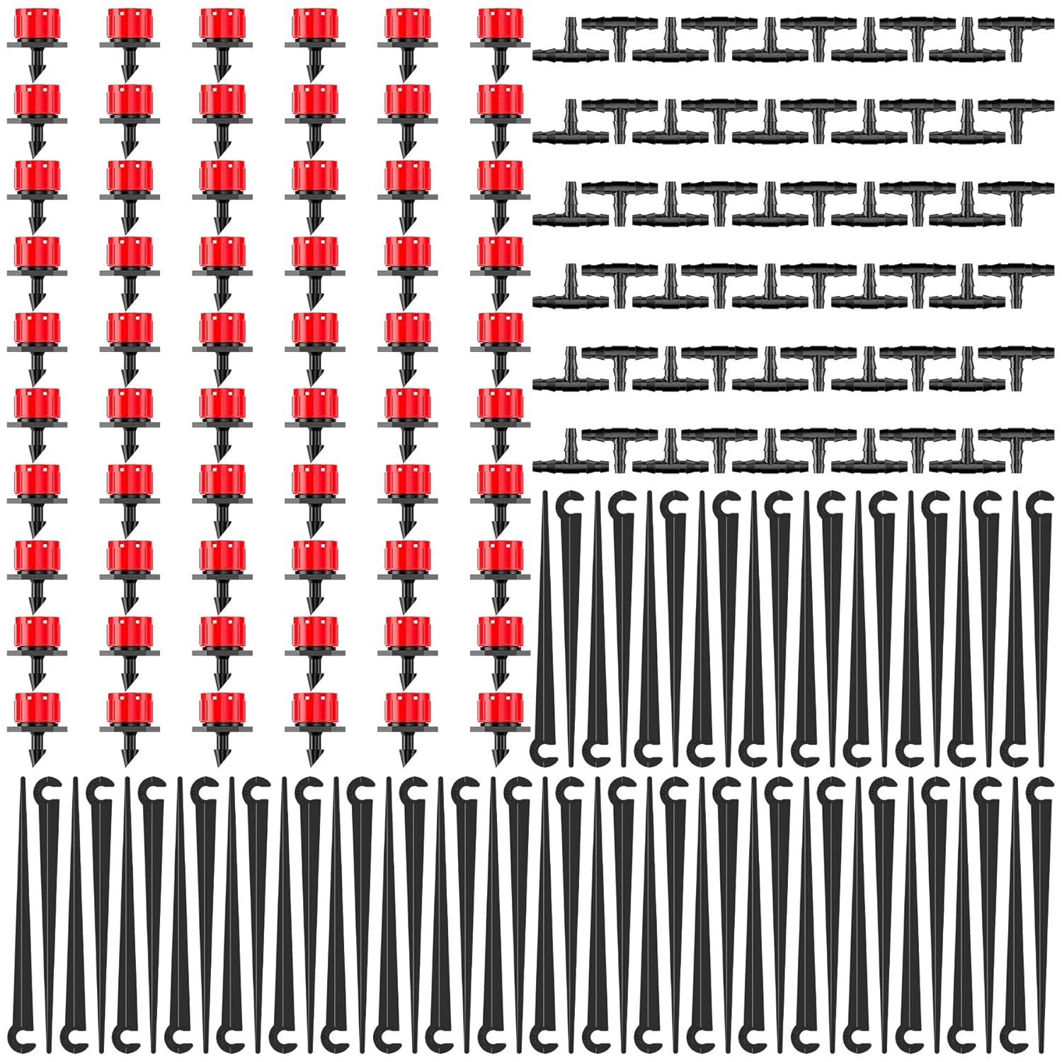 Forever Speed 180PCS Kit D'irrigation de Goutte Jardin, 60 Embout de Goutte à Goutte Réglable + 60 Connecteurs en T + 60 Ancrage au Sol pour Tuyau D'arrosage pour Jardin Pelouse Serre Plantes - Rouge Accessoires D'irrigation