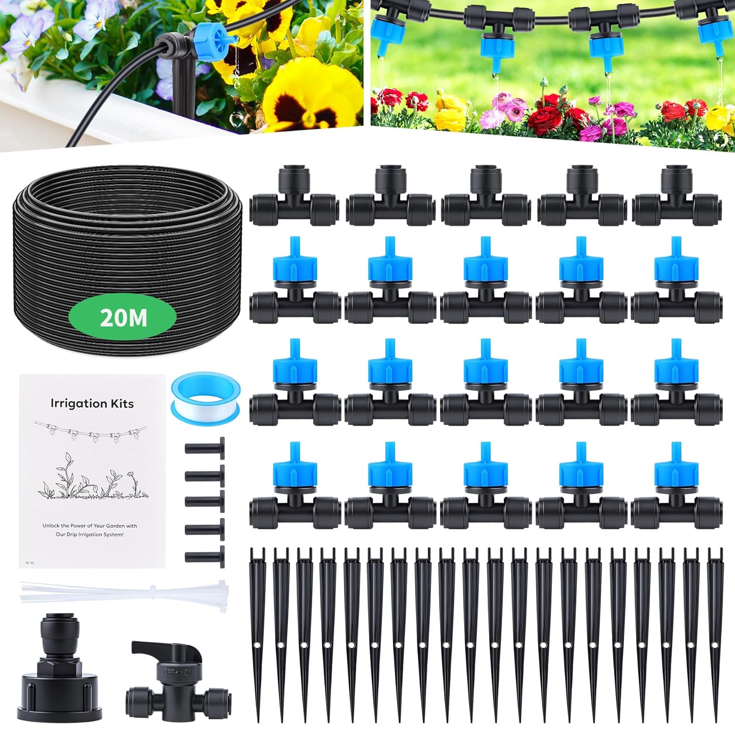 Forever Speed Système D'irrigation Jardin 60PCS Irrigation Goutte à Goutte Kit [20M Tuyaux D'irrigation] kit Arrosage Goutte à Goutte à Pression Équilibrée pour Jardin pelouse Serre Plantes